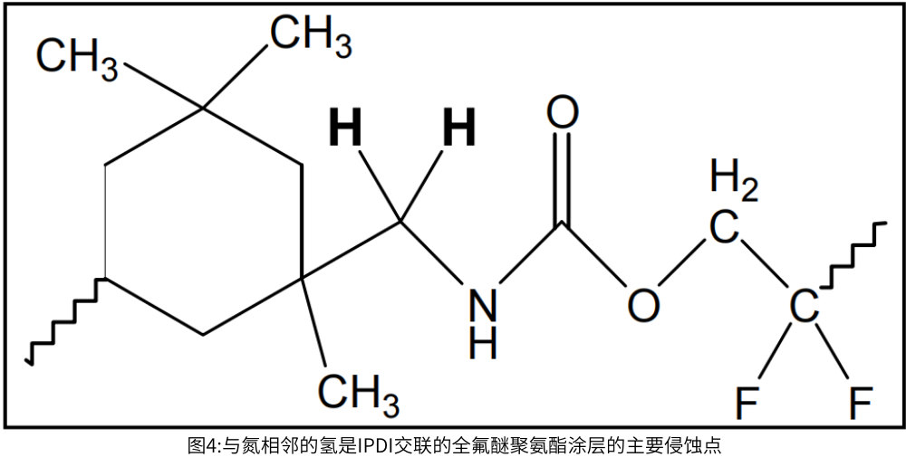 图4:与氮相邻的氢是IPDI交联的全氟醚聚氨酯涂层的主要侵蚀点